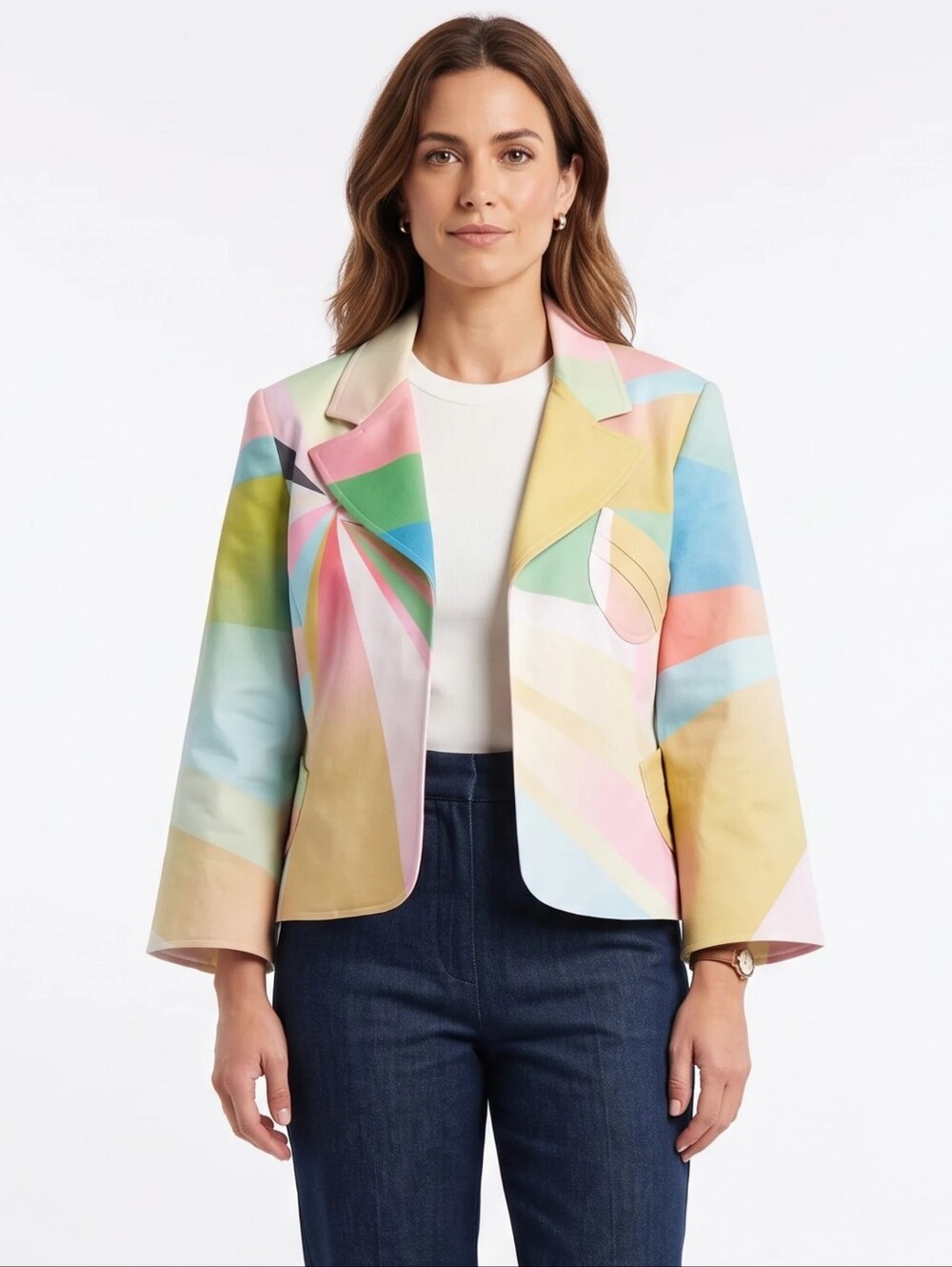 Walter Abstract Geometric Cropped Blazer Womens Size 6 Pastel Colors
